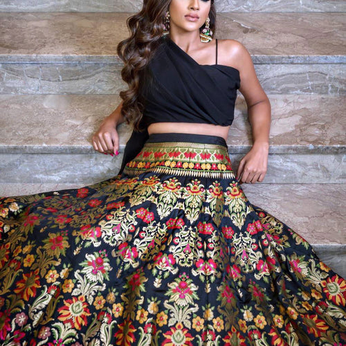 Black Party Wear Banarasi Weaving Designer Party Wear Lehenga - Ahesas