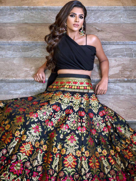 Black Party Wear Banarasi Weaving Designer Party Wear Lehenga - Ahesas