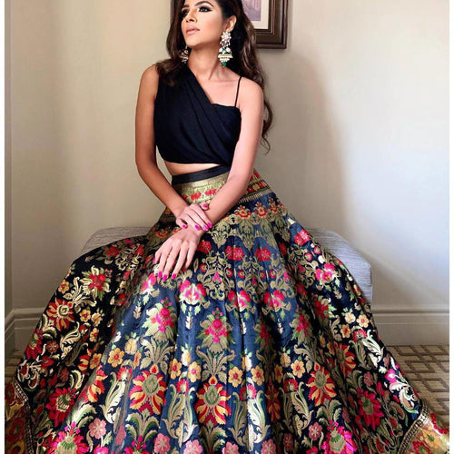 Black Party Wear Banarasi Weaving Designer Party Wear Lehenga - Ahesas