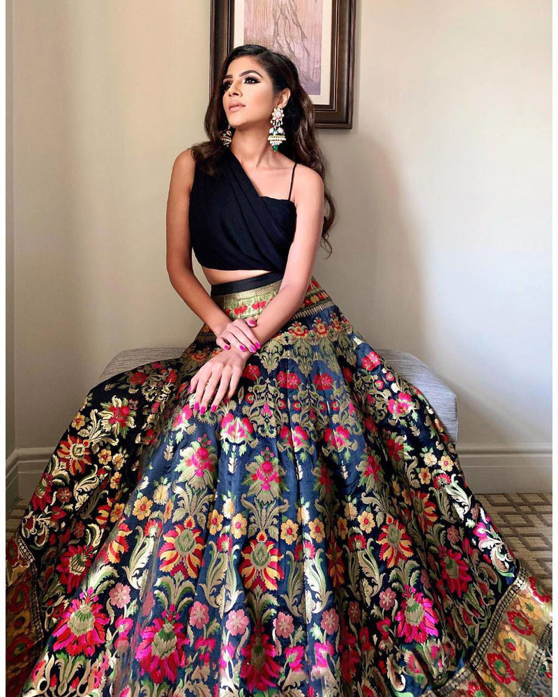 Black Party Wear Banarasi Weaving Designer Party Wear Lehenga - Ahesas