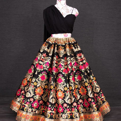 Black Party Wear Banarasi Weaving Designer Party Wear Lehenga - Ahesas