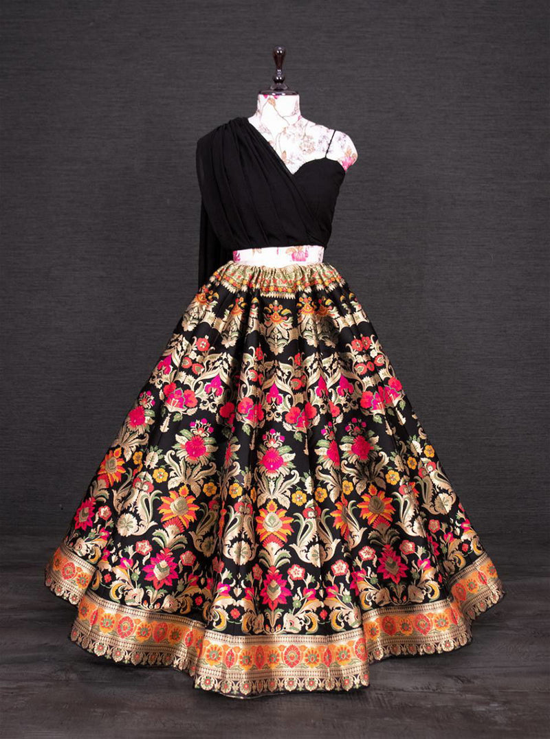 Black Party Wear Banarasi Weaving Designer Party Wear Lehenga - Ahesas