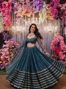 Blue Color Designer Georgette  sequins  Embroidery Work Lehenga Choli