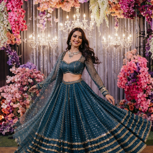 Blue Color Designer Georgette  sequins  Embroidery Work Lehenga Choli