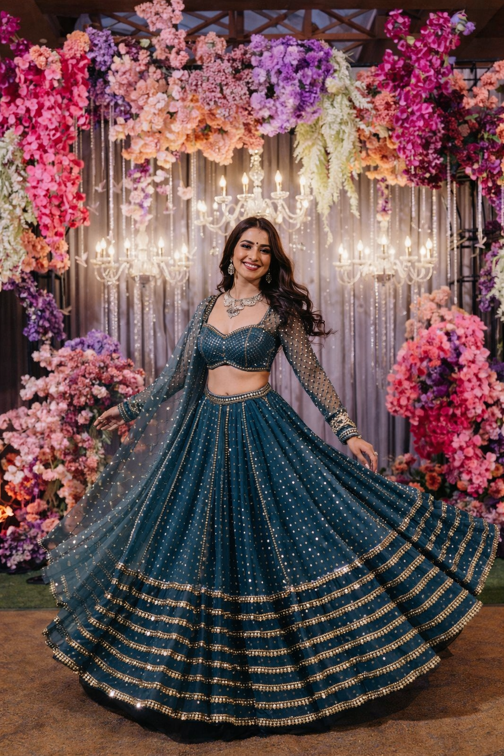 Blue Color Designer Georgette  sequins  Embroidery Work Lehenga Choli