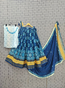 Blue Color Silk With Digital Print Real Mirror Navratri  Special Lehenga Choli SetDesigner Digital Printed Muslin Cotton Lehenga Choli Set - Ahesas