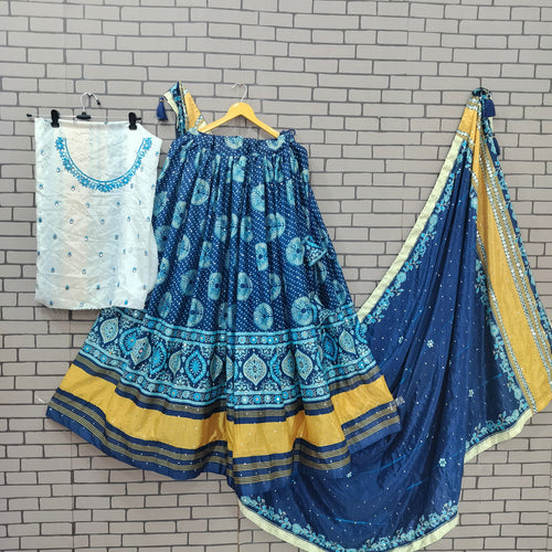Blue Color Silk With Digital Print Real Mirror Navratri  Special Lehenga Choli SetDesigner Digital Printed Muslin Cotton Lehenga Choli Set - Ahesas
