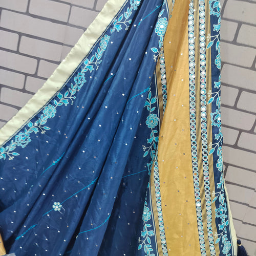 Blue Color Silk With Digital Print Real Mirror Navratri  Special Lehenga Choli SetDesigner Digital Printed Muslin Cotton Lehenga Choli Set - Ahesas