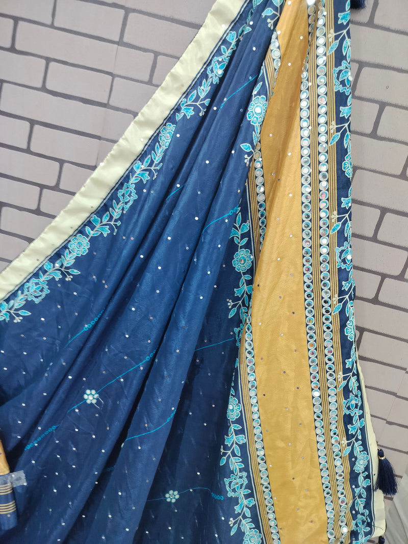 Blue Color Silk With Digital Print Real Mirror Navratri  Special Lehenga Choli SetDesigner Digital Printed Muslin Cotton Lehenga Choli Set - Ahesas