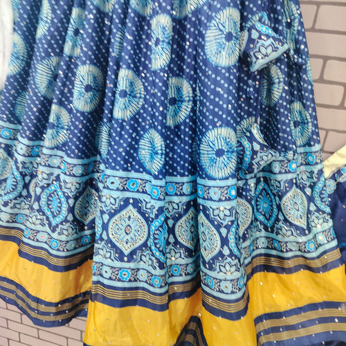 Blue Color Silk With Digital Print Real Mirror Navratri  Special Lehenga Choli SetDesigner Digital Printed Muslin Cotton Lehenga Choli Set - Ahesas