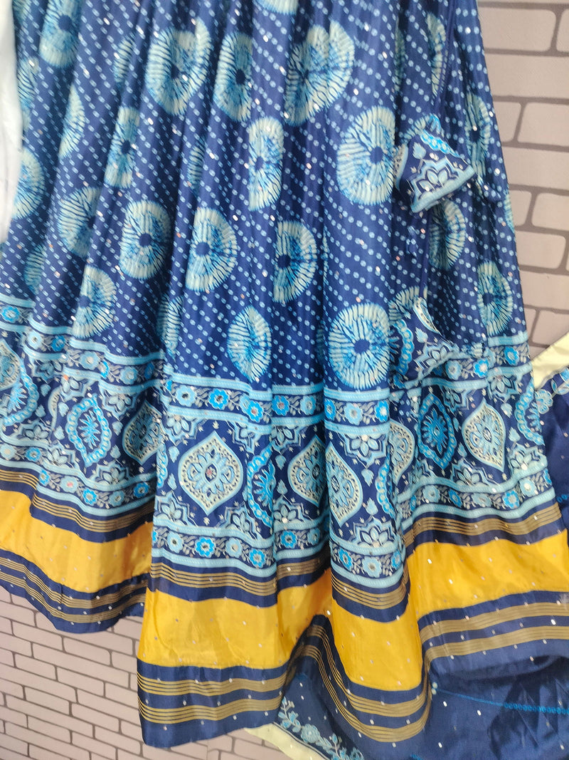 Blue Color Silk With Digital Print Real Mirror Navratri  Special Lehenga Choli SetDesigner Digital Printed Muslin Cotton Lehenga Choli Set - Ahesas