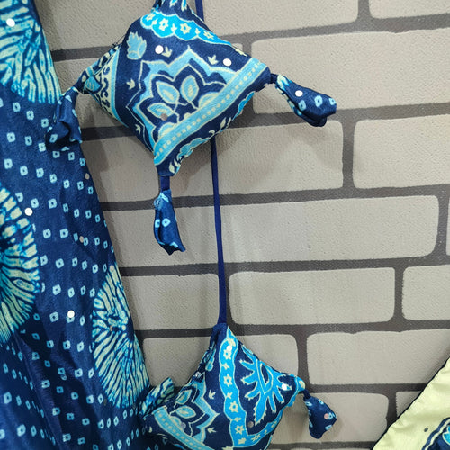 Blue Color Silk With Digital Print Real Mirror Navratri  Special Lehenga Choli SetDesigner Digital Printed Muslin Cotton Lehenga Choli Set - Ahesas