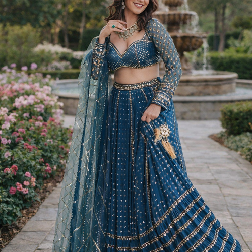 Blue Color Designer Georgette  sequins  Embroidery Work Lehenga Choli