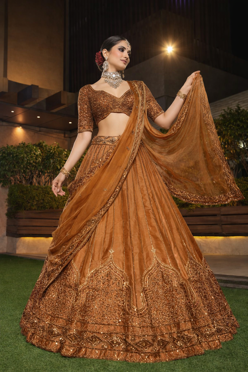 Golden Color Heavy Sequence Work Silk Wedding Lehenga Choli