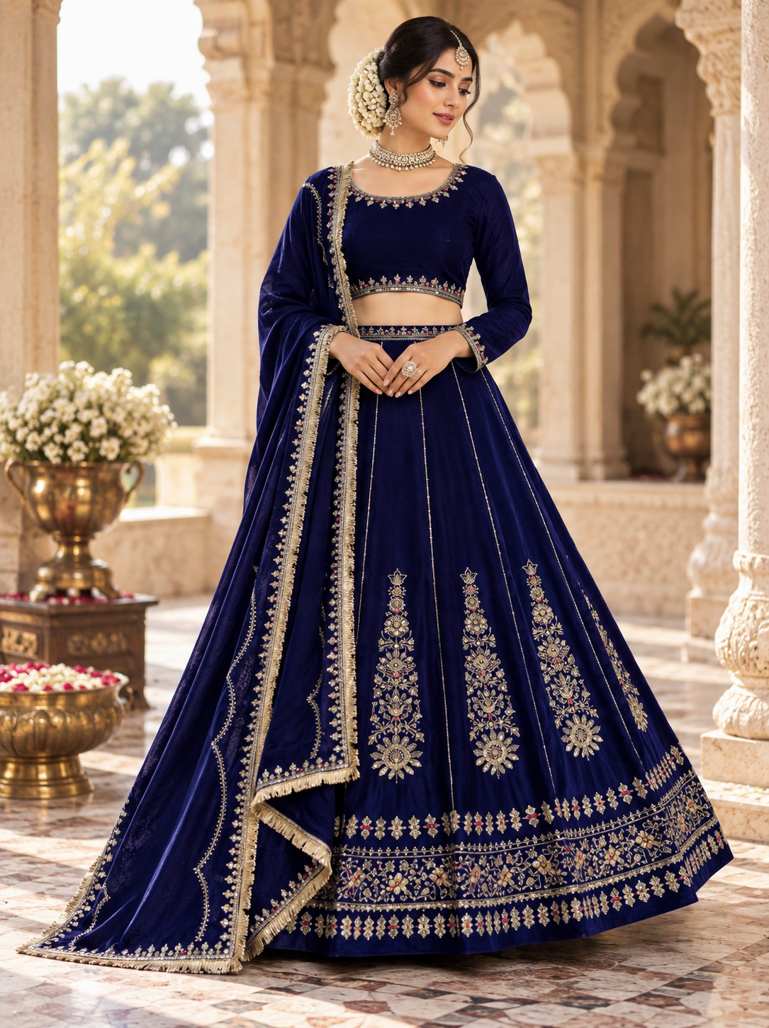 Navy Blue Sequin Designer Wedding Lehenga Choli