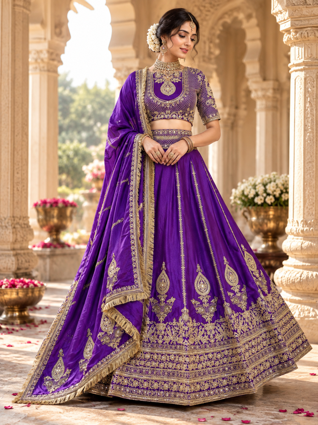 Purple Thread Sequin Wedding Lehenga Choli