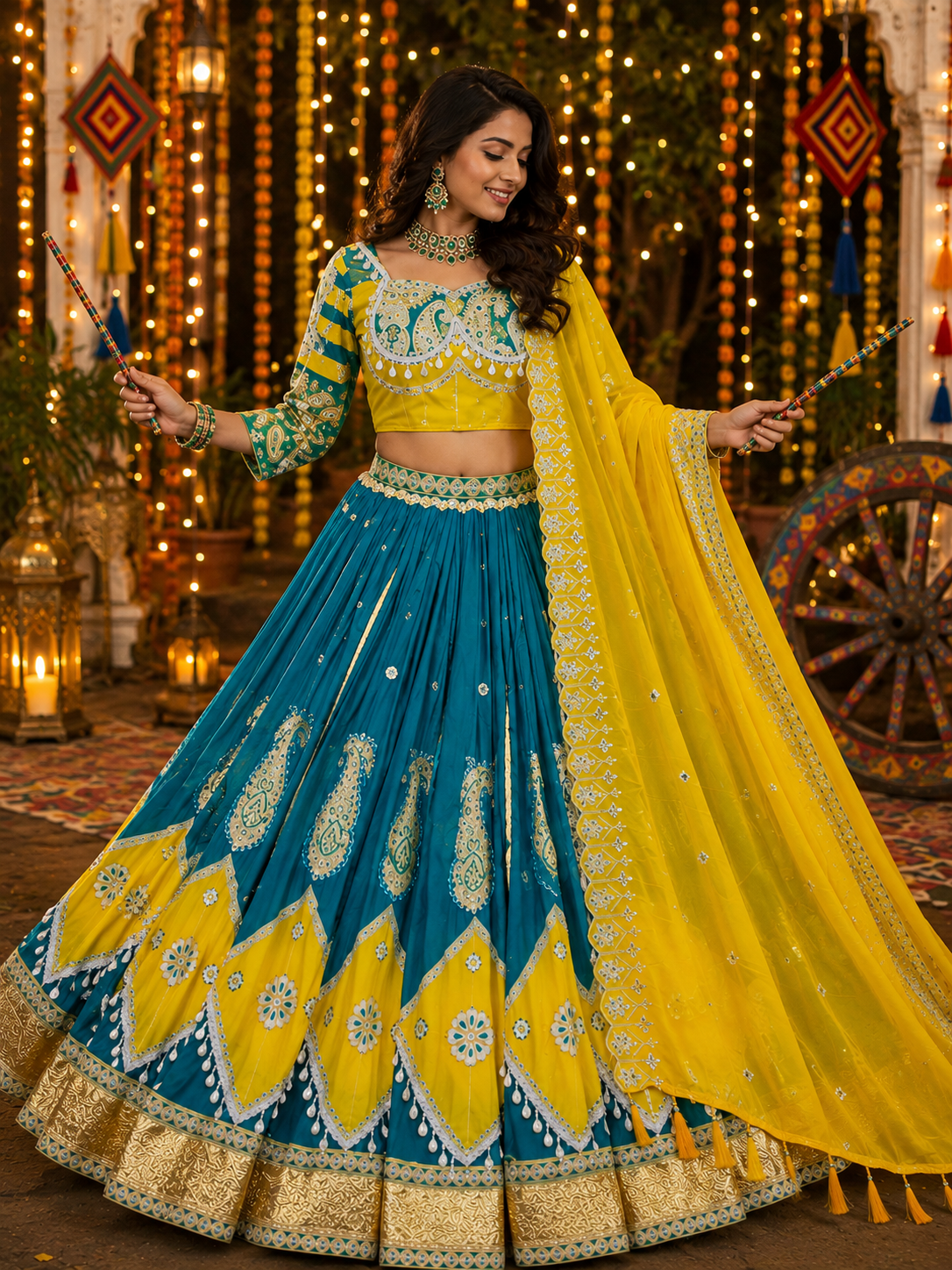 Rama Mirror Work Digital Printed Navratri Lehenga Choli