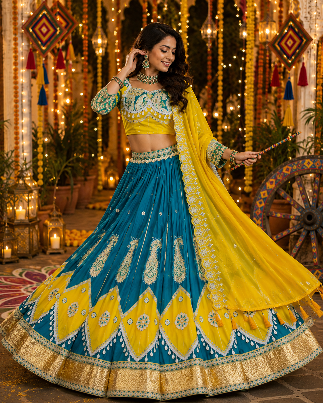 Rama Mirror Work Digital Printed Navratri Lehenga Choli