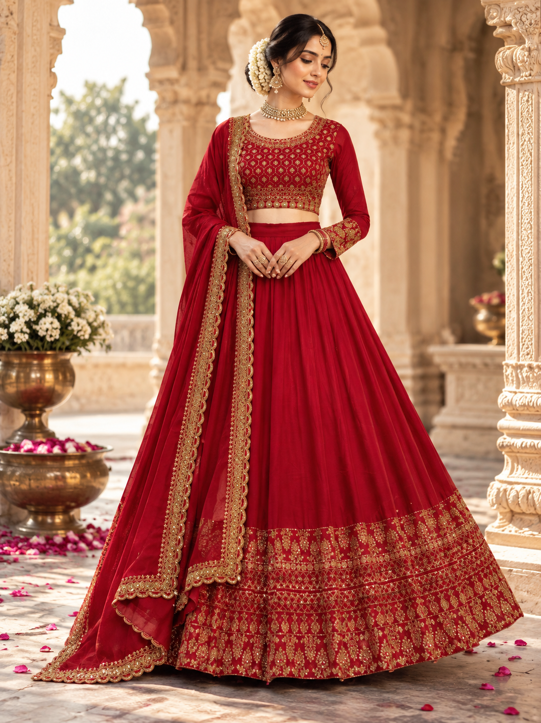 Red Thread Sequin Wedding Lehenga Choli