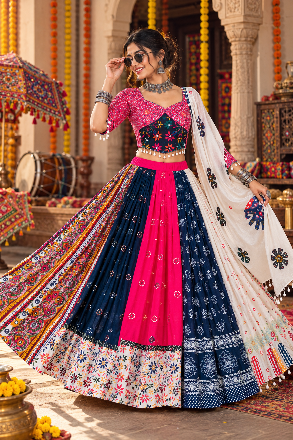 Multi Color Digital Print Mirror Work Lehenga Choli