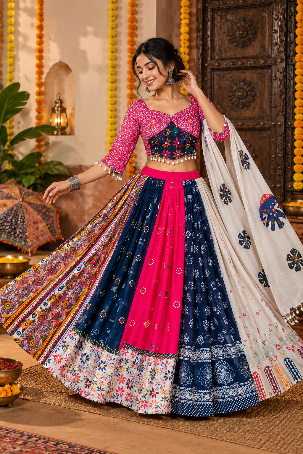 Multi Color Digital Print Mirror Work Lehenga Choli