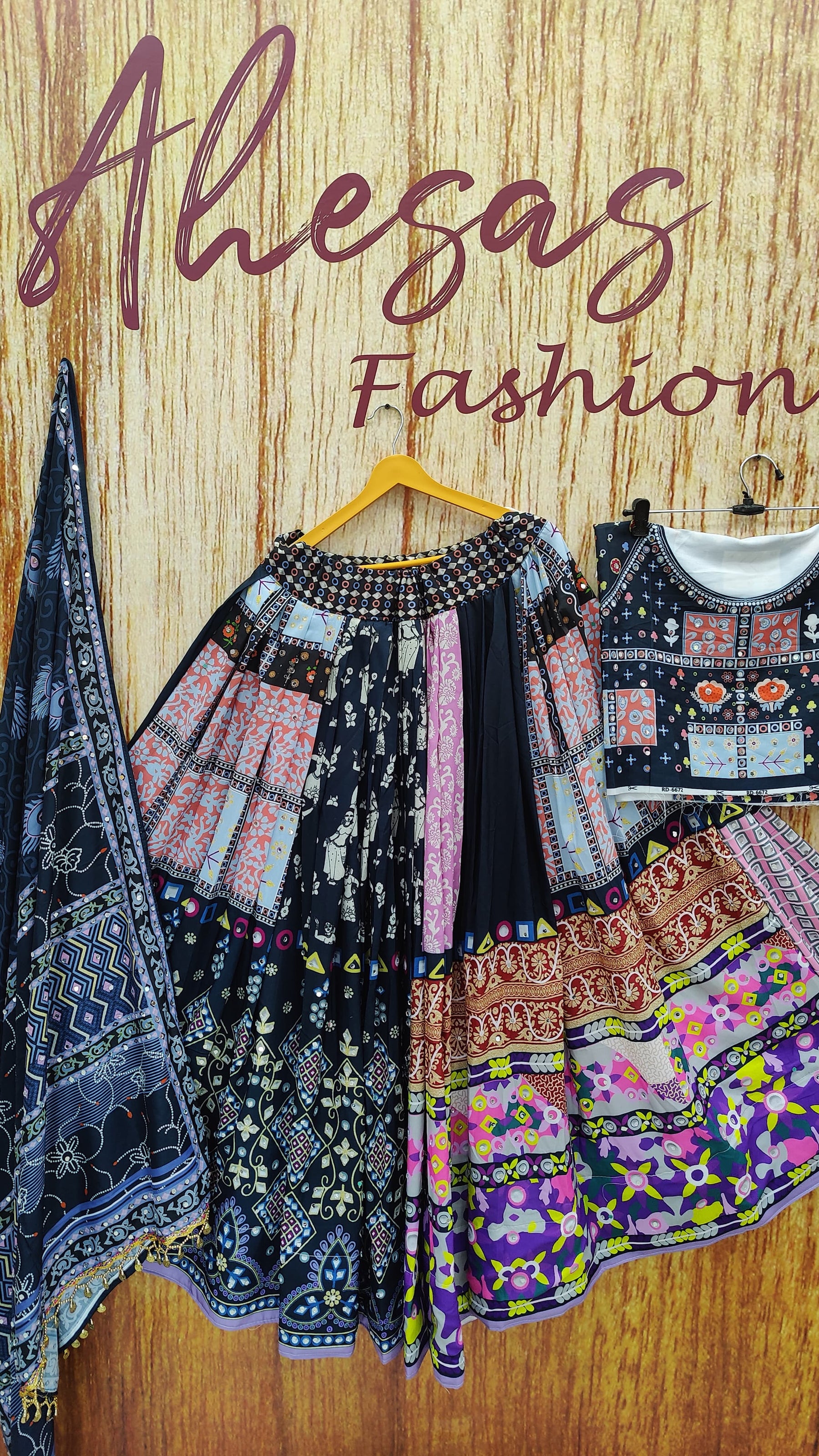 Navy Blue Color Muslin  With Digital Print Real Mirror Lehenga Choli Set