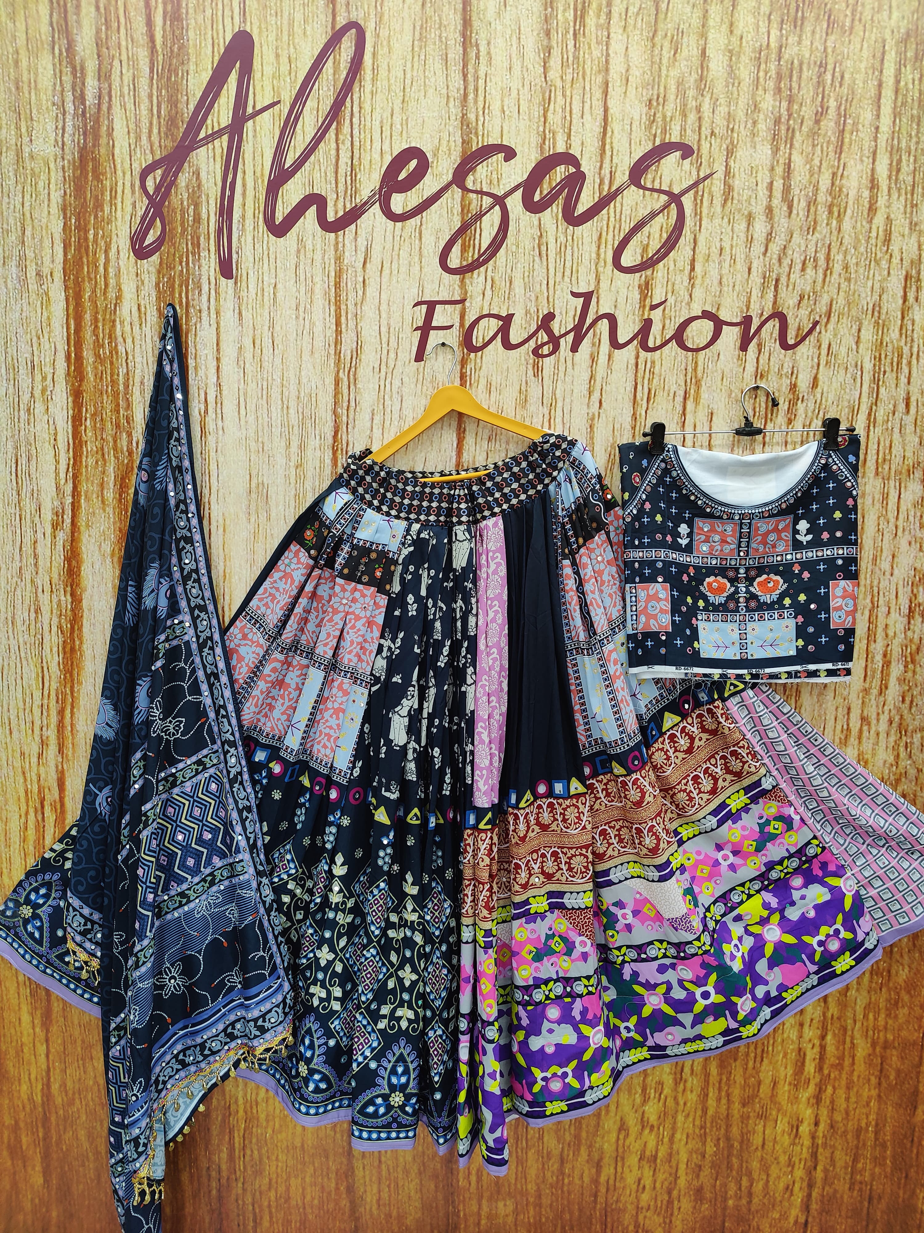 Navy Blue Color Muslin  With Digital Print Real Mirror Lehenga Choli Set