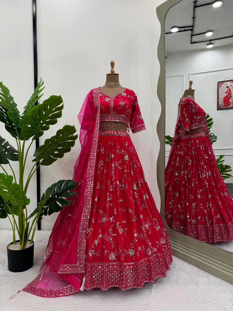 Dark Pink Color Sequence Work Georgette Designer Lehenga Choli - Ahesas