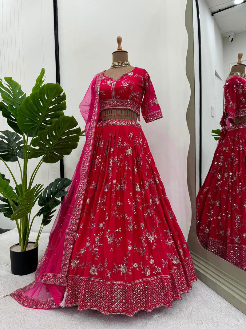 Dark Pink Color Sequence Work Georgette Designer Lehenga Choli - Ahesas