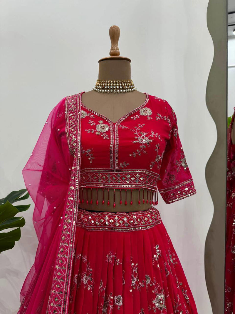 Dark Pink Color Sequence Work Georgette Designer Lehenga Choli - Ahesas