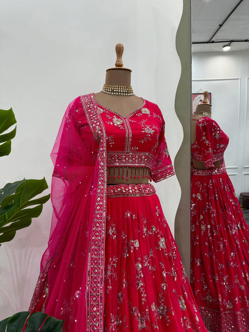 Dark Pink Color Sequence Work Georgette Designer Lehenga Choli - Ahesas