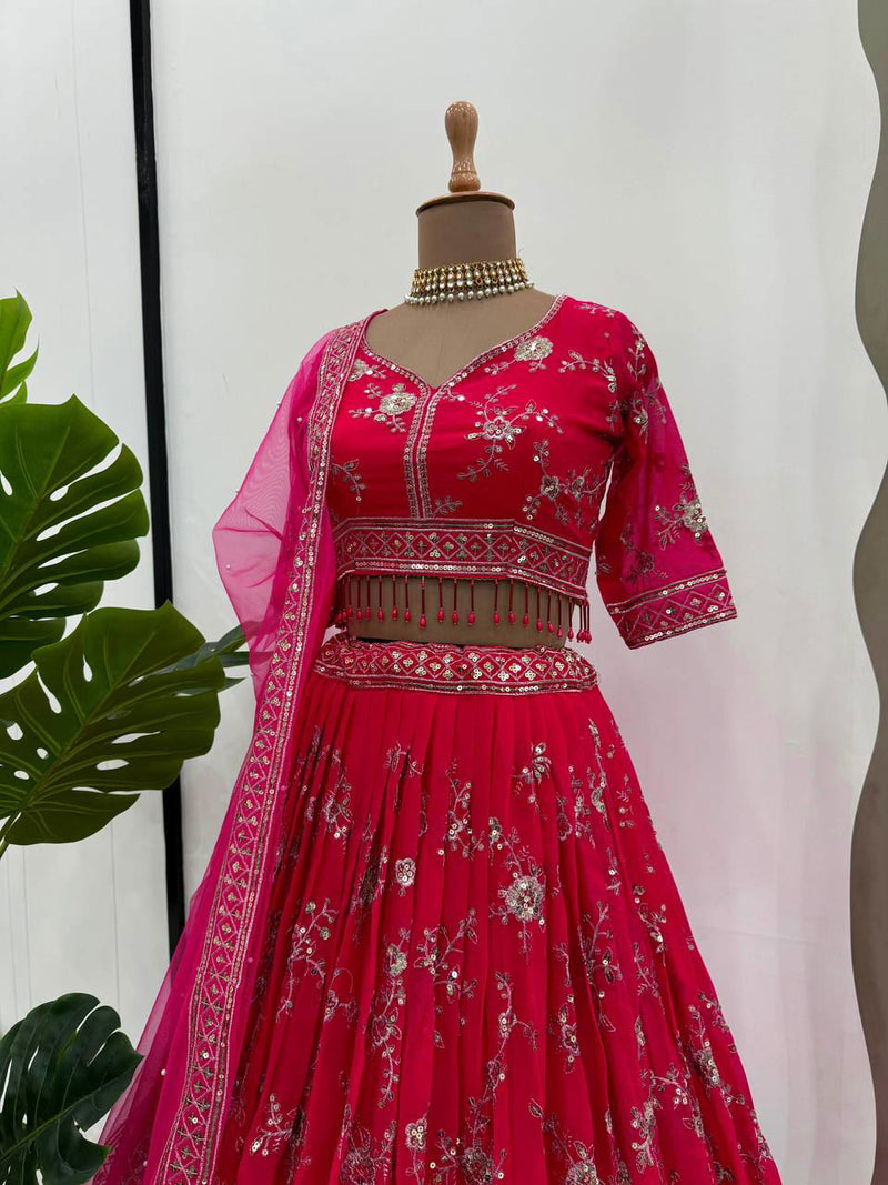 Dark Pink Color Sequence Work Georgette Designer Lehenga Choli - Ahesas