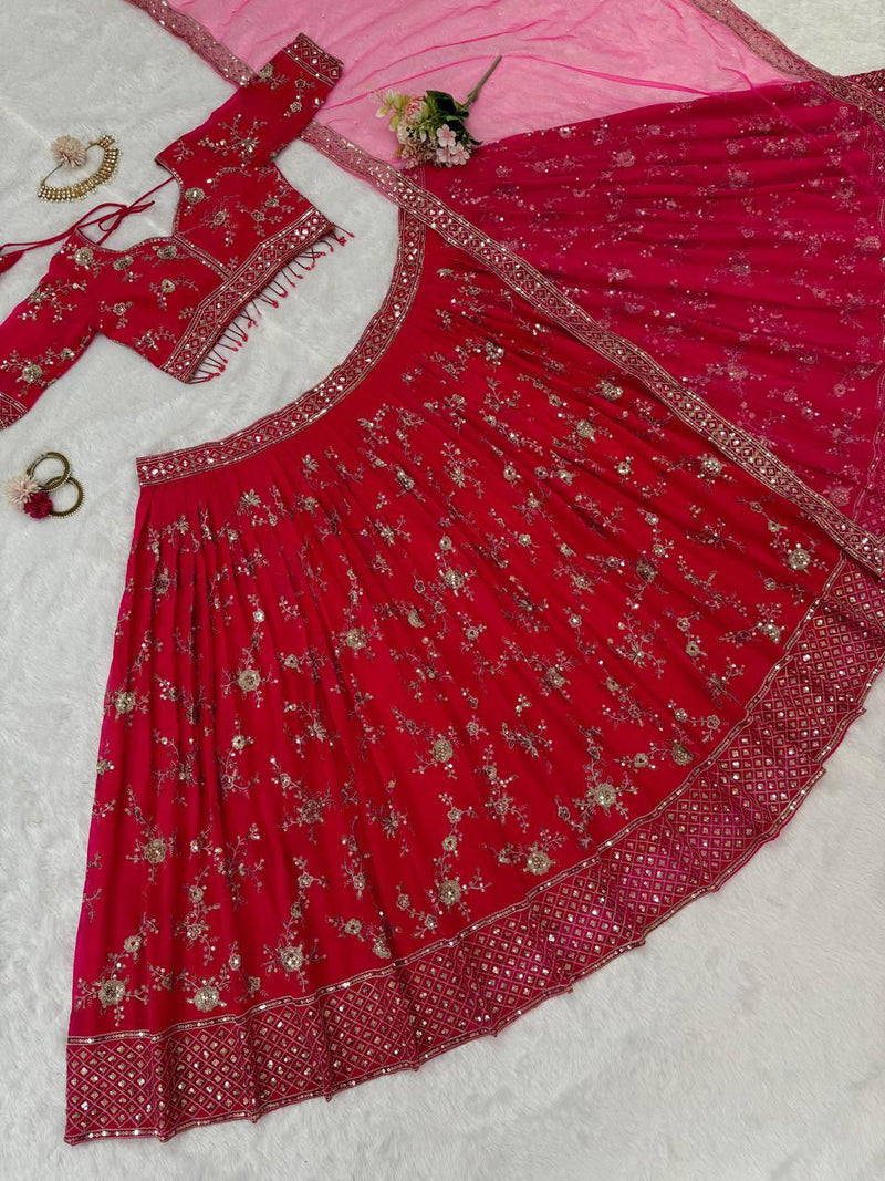 Dark Pink Color Sequence Work Georgette Designer Lehenga Choli - Ahesas