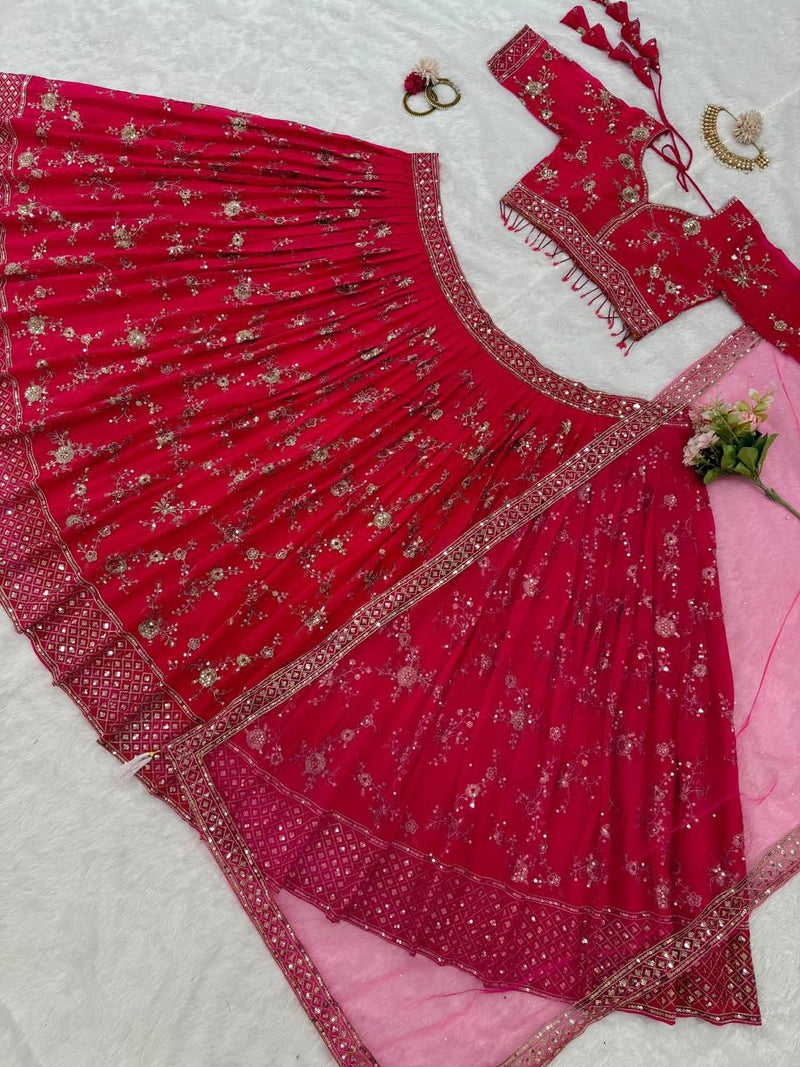 Dark Pink Color Sequence Work Georgette Designer Lehenga Choli - Ahesas