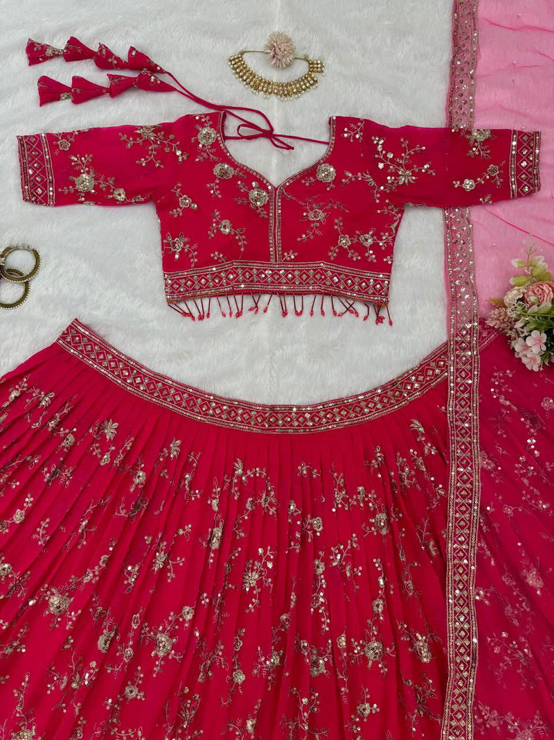 Dark Pink Color Sequence Work Georgette Designer Lehenga Choli - Ahesas