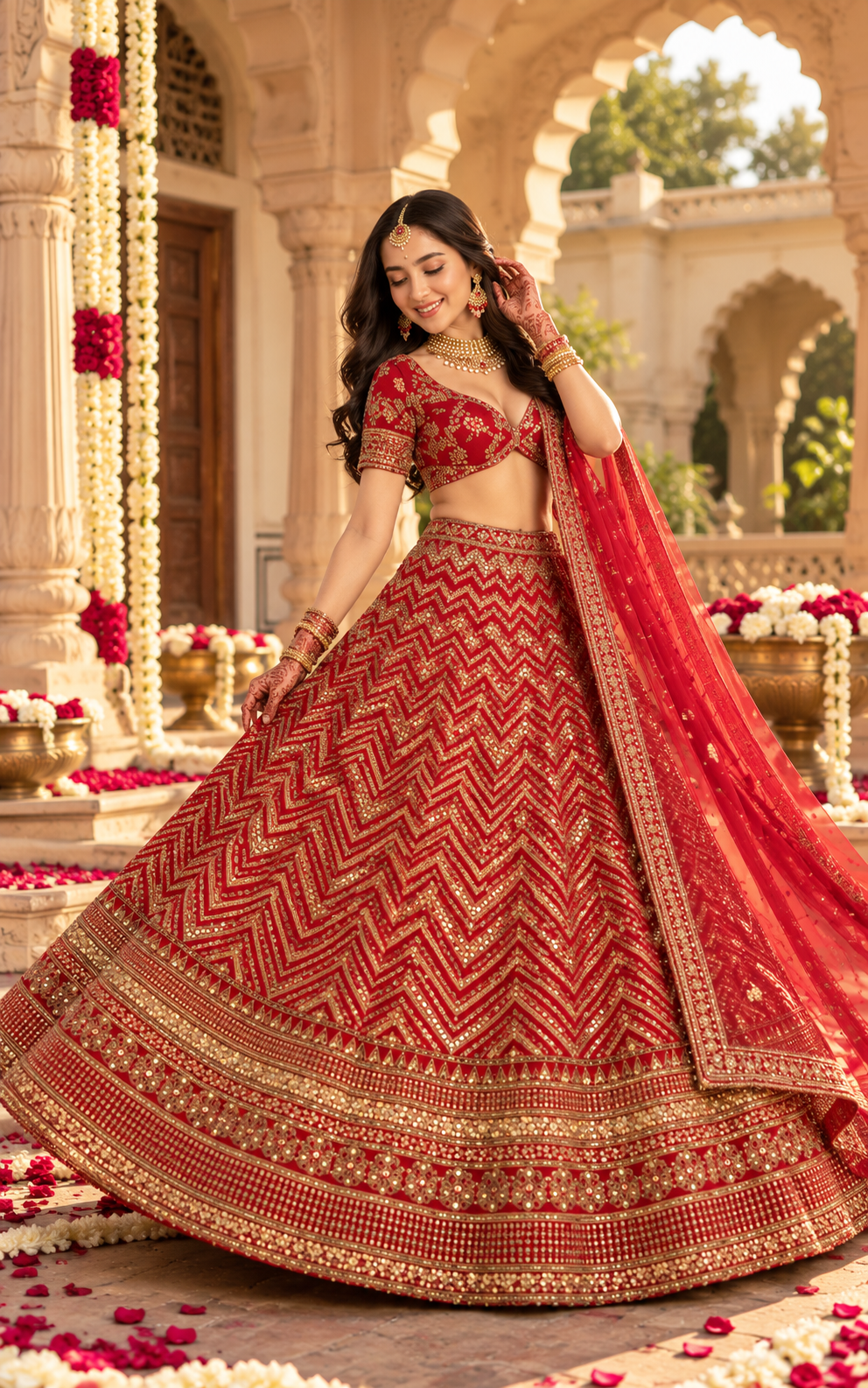 Royal Bridal Red & Gold Heavy Embroidered Sequin Work Lehenga Choli