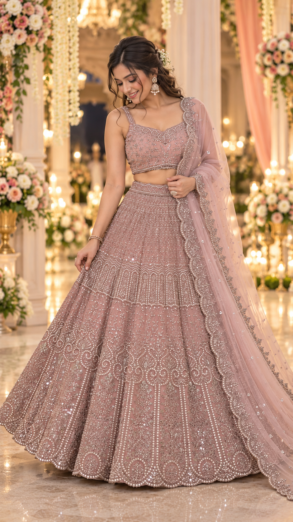 Dusty Rose Pink Sequins Work Designer Lehenga Choli