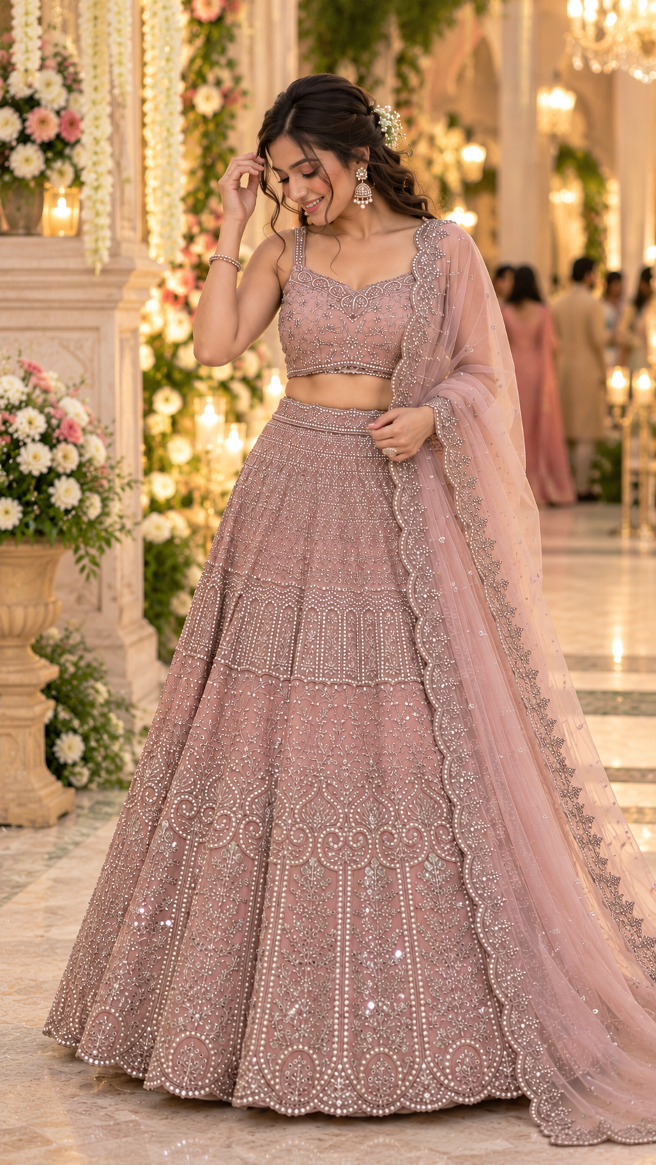 Dusty Rose Pink Sequins Work Designer Lehenga Choli