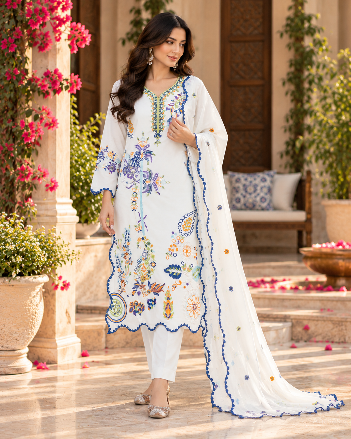 White Embroidered Sequins Pakistani Salwar Suit