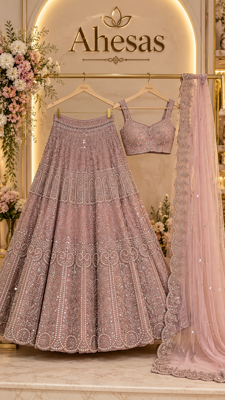 Dusty Rose Pink Sequins Work Designer Lehenga Choli