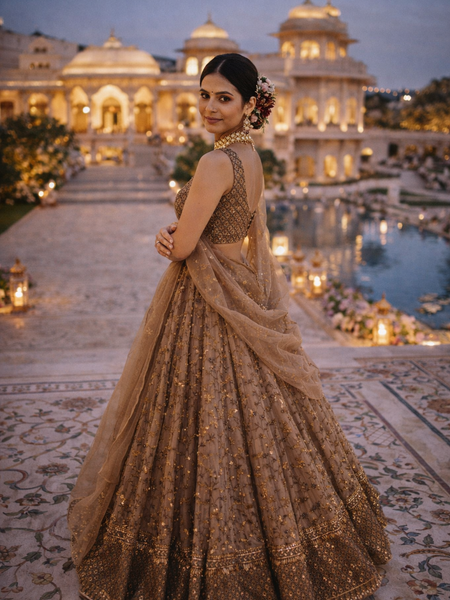 Golden Color Heavy Sequins Work Designer Net Lehenga Choli