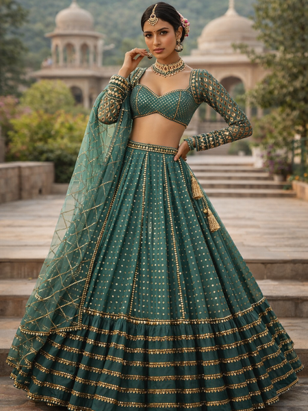 Green Color Heavy Embroidered Designer Trendy Georgette Lehenga Choli