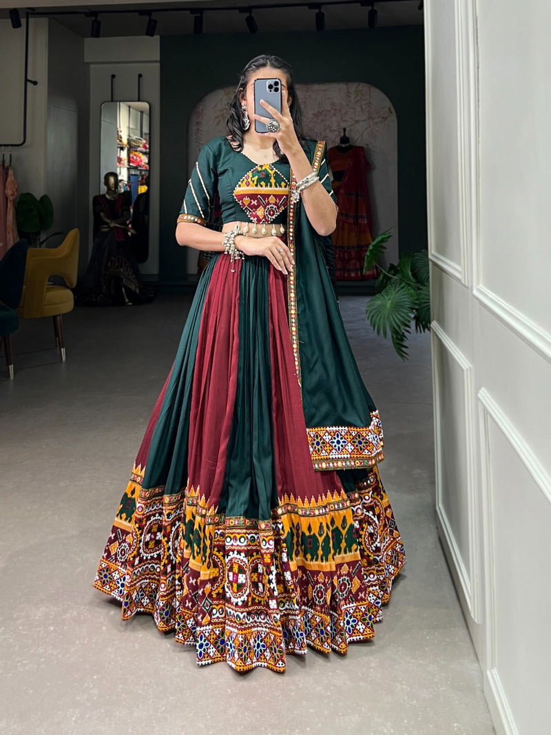 Green Color Pure Rayon With Printed Navratri  Special Lehenga Choli Set - Ahesas