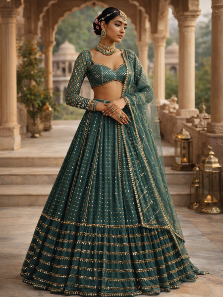 Green Color Heavy Embroidered Designer Trendy Georgette Lehenga Choli