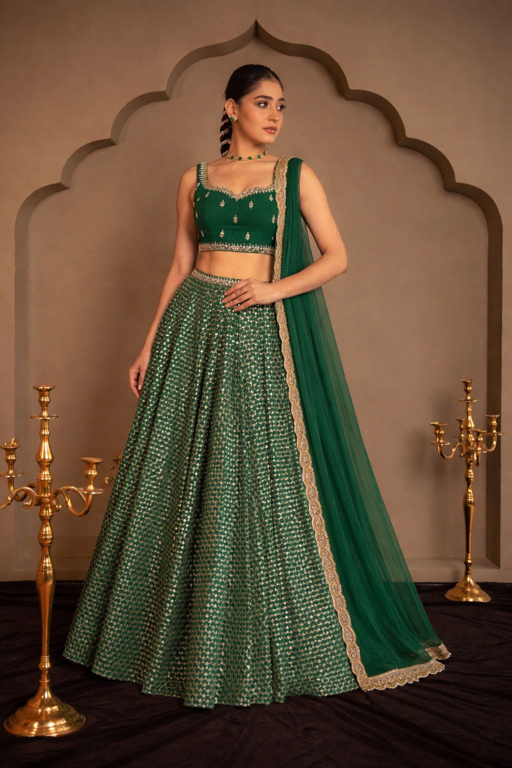 Green Sequin Party Wear Lehenga for Women