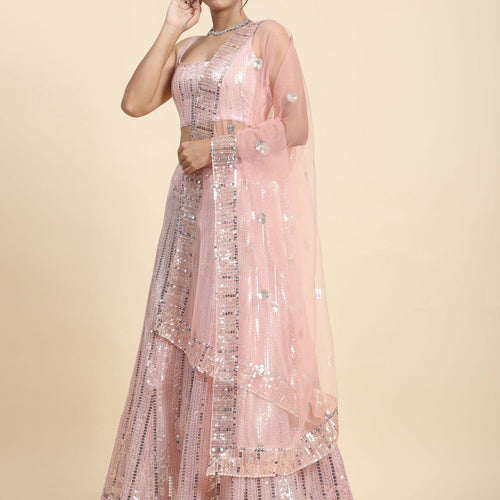Peach Color Heavy Sequins Georgette Bollywood Designer Lehenga Choli