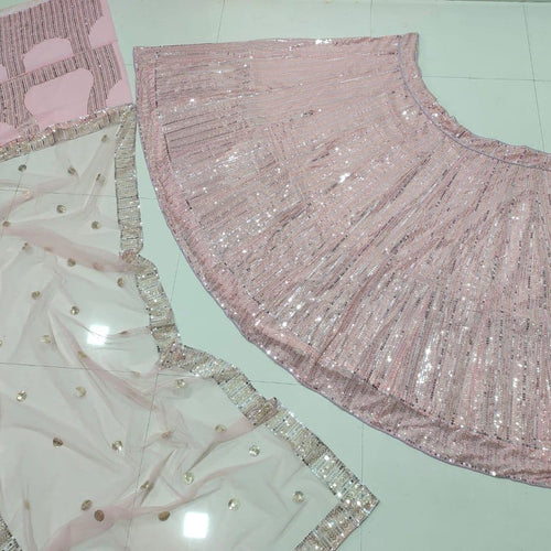 Peach Color Heavy Sequins Georgette Bollywood Designer Lehenga Choli