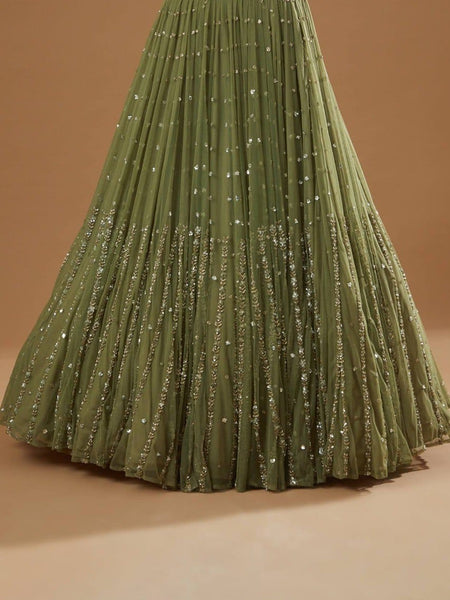 Green Color Sequins Embroidery Work Designer Georgette Lehenga Choli
