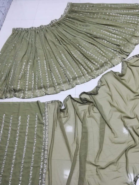 Green Color Sequins Embroidery Work Designer Georgette Lehenga Choli