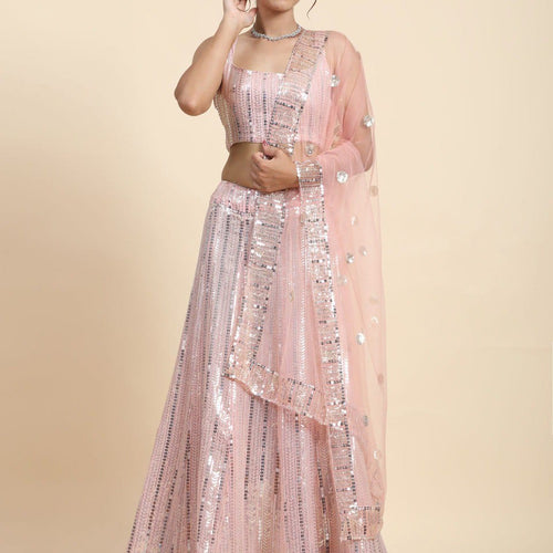 Peach Color Heavy Sequins Georgette Bollywood Designer Lehenga Choli
